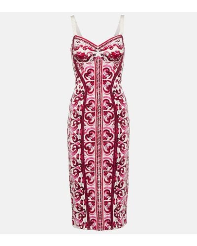 Dolce & Gabbana Majolica-Print Charmeuse Corset Dress - Red