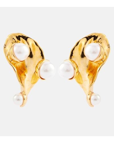 Oscar de la Renta Abstract Leaf Embellished Earrings - Metallic