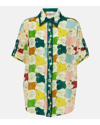 ALÉMAIS Camisa Everly de algodon y seda floral - Verde