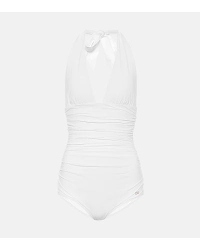 Dolce & Gabbana One-piece Swimsuit With Plunging Neckline - White