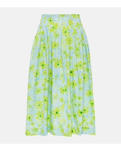 Marni Floral Cotton Poplin Midi Skirt - Green