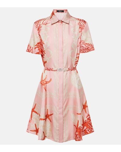 Versace Barocco Sea Silk Twill Shirt Dress - Pink