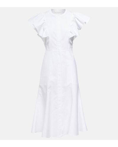 Chloé Ruffle-trimed Cotton Midi Dress - White