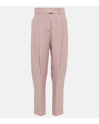 Brunello Cucinelli Pantalones anchos de lino tiro alto - Rosa