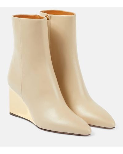 Chloé Rebecca Leather Wedge Ankle Boots - Natural