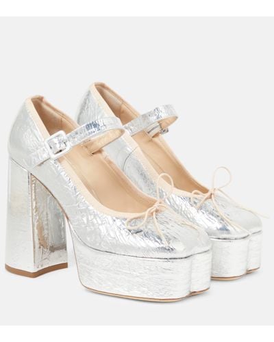 Simone Rocha Metallic Leather Platform Court Shoes - White