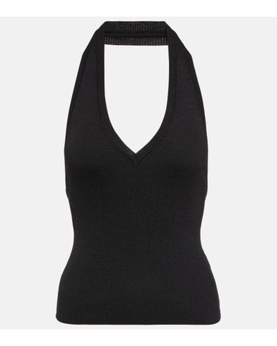 Nili Lotan Ivey Ribbed-knit Halterneck Silk Top - Black