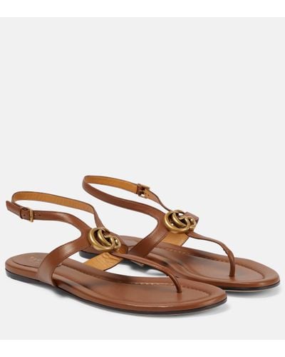 Gucci Double G Leather Sandals - Brown