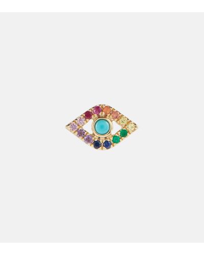 Sydney Evan Pendiente Evil Eye de oro de 14 ct con turquesa y diamantes - Blanco