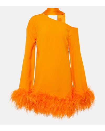 ‎Taller Marmo Adige Feather-trimmed Crepe Minidress - Orange