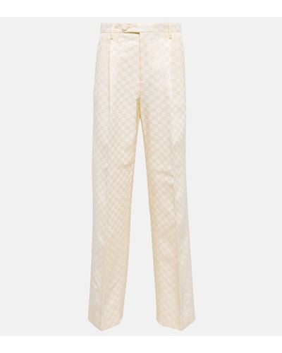 Gucci Pleated Cotton-blend Jacquard Straight-leg Trousers - Natural