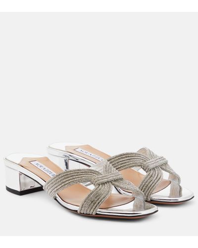 Aquazzura Crystal Muse 35 Embellished Mules - Metallic