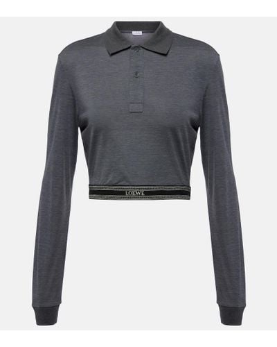 Loewe Cropped Cotton Polo Sweater - Blue