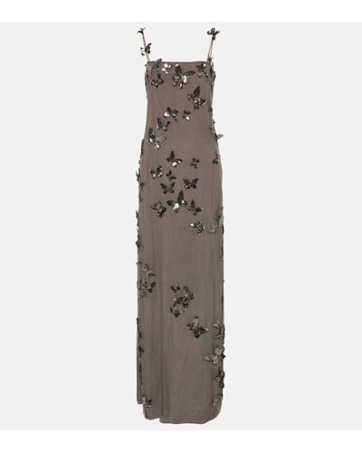 Blumarine Butterfly-applique Tulle Maxi Dress - Metallic