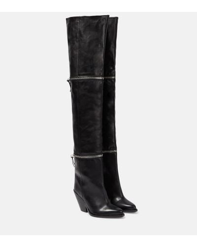 Isabel Marant Lelodie Leather Over The Knee Boots - Black