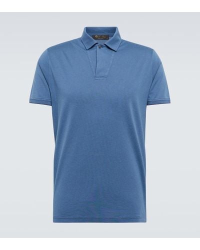 Loro Piana Cotton And Silk Pique Polo Shirt - Blue