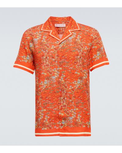 Orlebar Brown Hibbert Floral Bowling Shirt - Orange