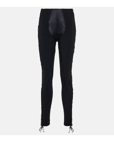 Jean Paul Gaultier X Lotta Volkova Lace-up Satin And Mesh leggings - Black