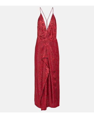 Jonathan Simkhai Giana robe aus glänzendem jacquard mit rüschen - Rot
