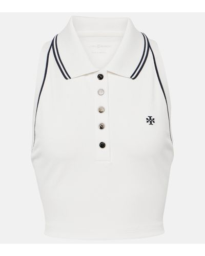 Tory Sport Logo Cropped Pique Polo Shirt - Natural