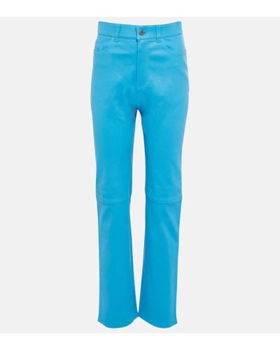 Stouls Terry High-rise Straight Leather Pants - Blue