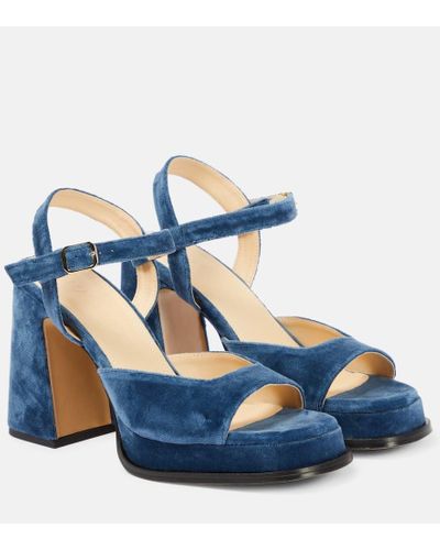 Souliers Martinez Gracia Velvet 100 Platform Sandals - Blue