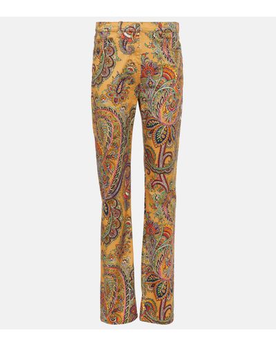 Etro Paisley Cotton Twill Straight Trousers - Natural