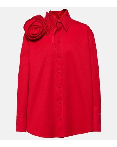 Valentino Camisa oversized de algodon con aplique floral - Rojo