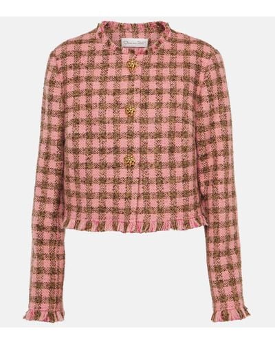 Oscar de la Renta Checked Wool-blend Tweed Jacket - Pink