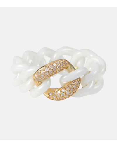 SHAY Ceramic And 18kt Gold Link Ring With Diamonds - White