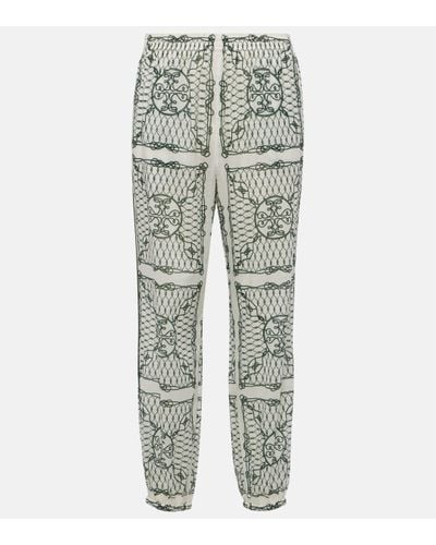 Tory Burch Printed High-rise Cotton Tapered Trousers - Grey