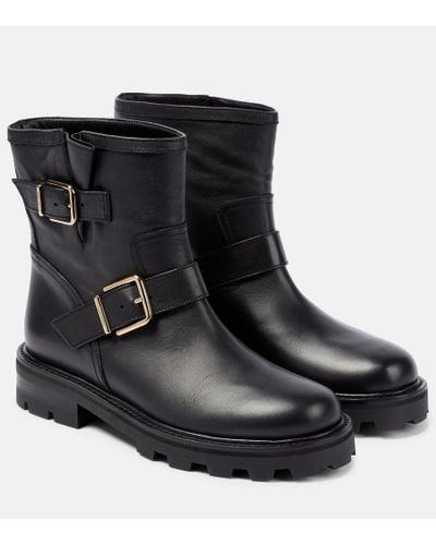 Jimmy Choo Youth Ii Stiefel Aus Leder Mit Shearling-futter Und Schnallen - Schwarz