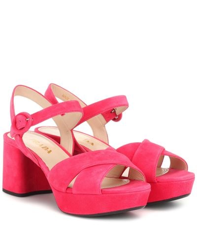 Prada Suede Platform Sandals - Pink