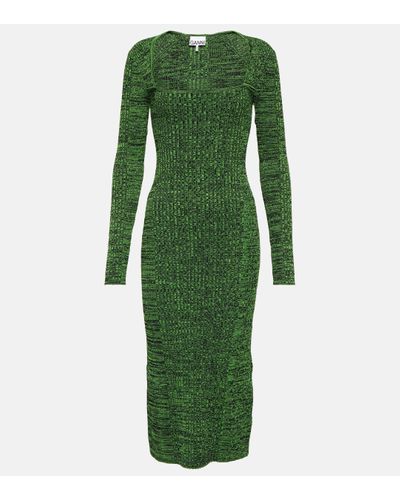 Ganni Square-neck Knitted Midi Dress - Green