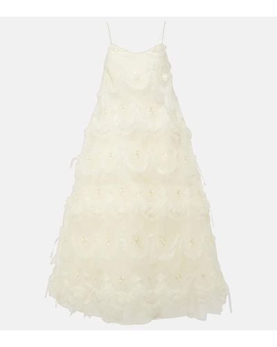 Simone Rocha Embroidered Ruffled Tulle Midi Dress - White