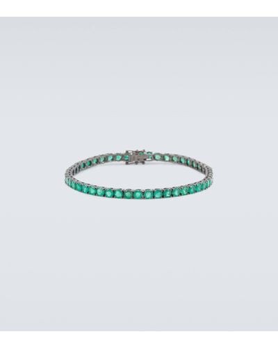 SHAY 18kt Black Gold Tennis Bracelet With Emeralds - Blue