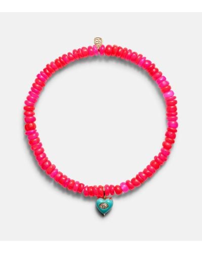 Sydney Evan Heart 14kt Gold Necklace With Diamond And Turquoise - Red