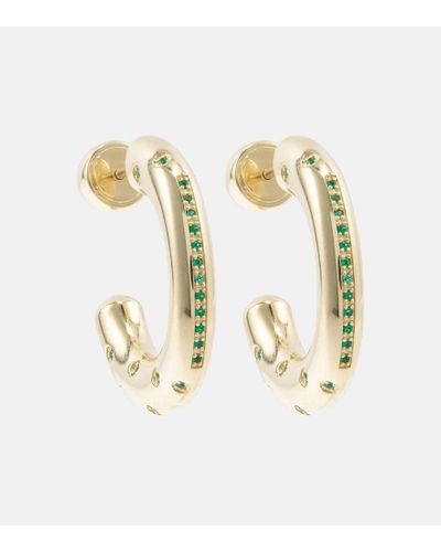Lauren Rubinski Peggy 14kt Gold Hoop Earrings With Emeralds - Metallic