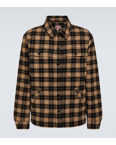 KENZO Checked Wool-blend Overshirt - Brown