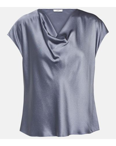 Vince Cowl Neck Silk Top - Blue