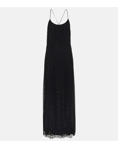Gucci GG Embellished Tulle Maxi Dress - Black
