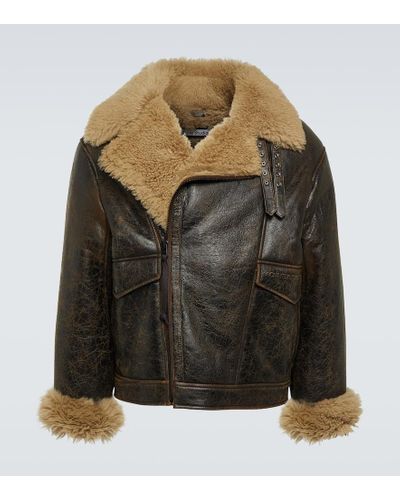 Acne Studios Shearling-lined Leather Jacket - Green