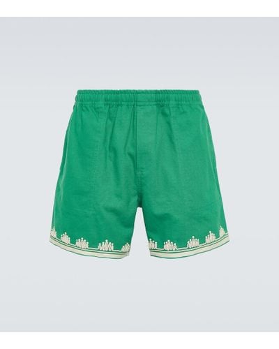 Bode Shorts Ripple in cotone con ricamo - Verde