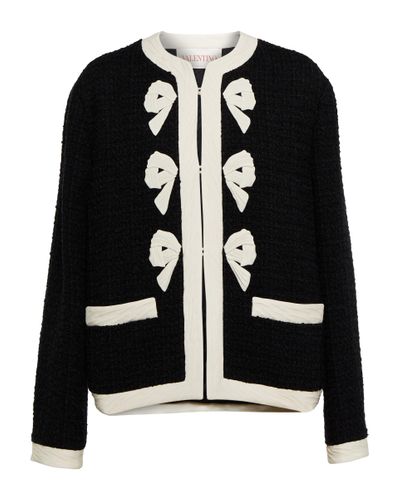 Valentino Bow Embellished Tweed Jacket - Black