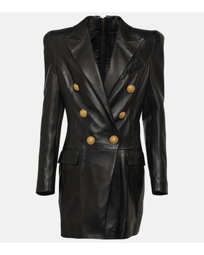 Balmain Leather Blazer Mini Dress - Black