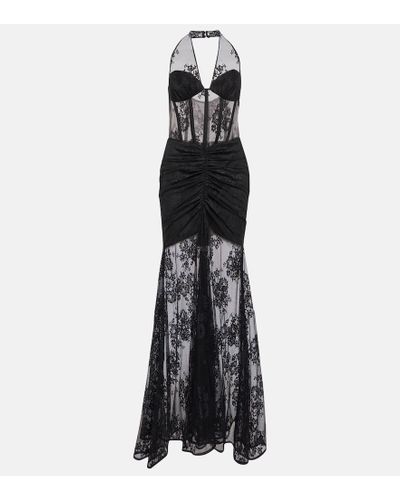 Rasario Bustier Floral Lace Gown - Black