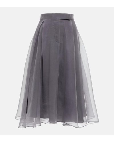Brunello Cucinelli High-rise Silk Midi Skirt - Gray