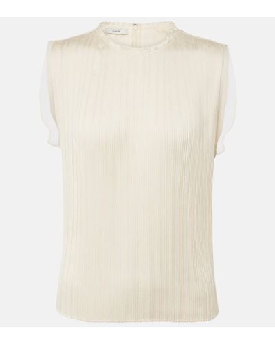 Vince Chiffon-trimmed Pleated Satin Top - White