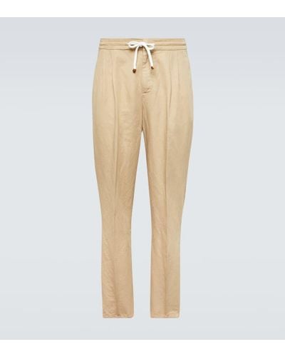 Brunello Cucinelli Pantalones de lino y algodon - Neutro