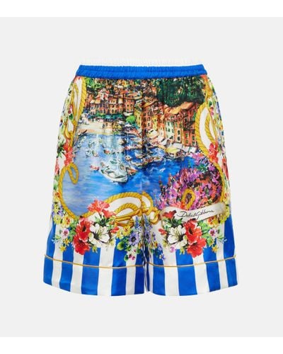 Dolce & Gabbana Portofino High-rise Printed Silk Shorts - Blue